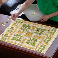 Squares Puakenikeni and Kalo Puzzle Beige Palaka Hawaiian Quilt Pattern - Polynesian Pride