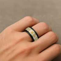 Squares Puakenikeni and Kalo Spinner Ring Beige Palaka Hawaiian Quilt Pattern - Polynesian Pride