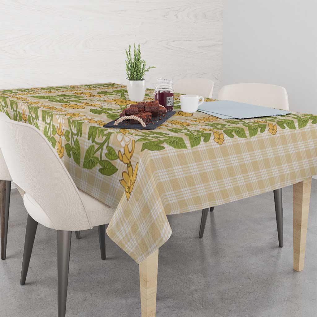 Squares Puakenikeni and Kalo Tablecloth Beige Palaka Hawaiian Quilt Pattern - Polynesian Pride