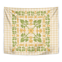 Squares Puakenikeni and Kalo Tapestry Beige Palaka Hawaiian Quilt Pattern - Polynesian Pride