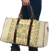 Squares Puakenikeni and Kalo Travel Bag Beige Palaka Hawaiian Quilt Pattern - Polynesian Pride