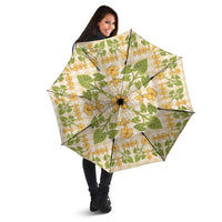 Squares Puakenikeni and Kalo Umbrella Beige Palaka Hawaiian Quilt Pattern - Polynesian Pride