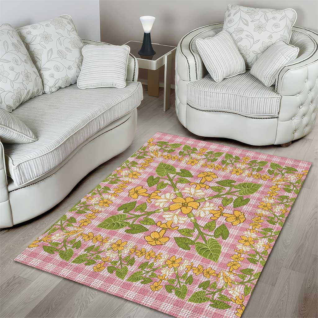 Squares Puakenikeni and Kalo Area Rug Pink Palaka Hawaiian Quilt Pattern - Polynesian Pride