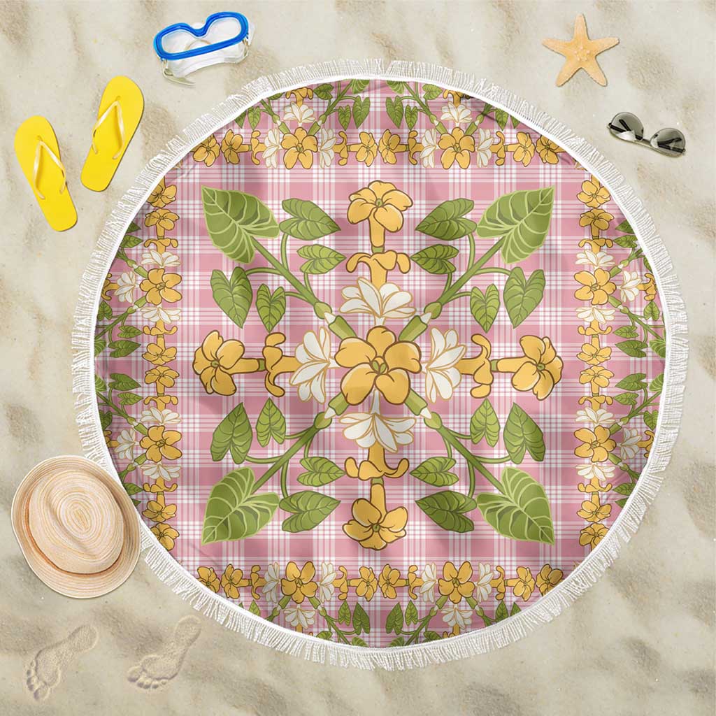 Squares Puakenikeni and Kalo Beach Blanket Pink Palaka Hawaiian Quilt Pattern - Polynesian Pride