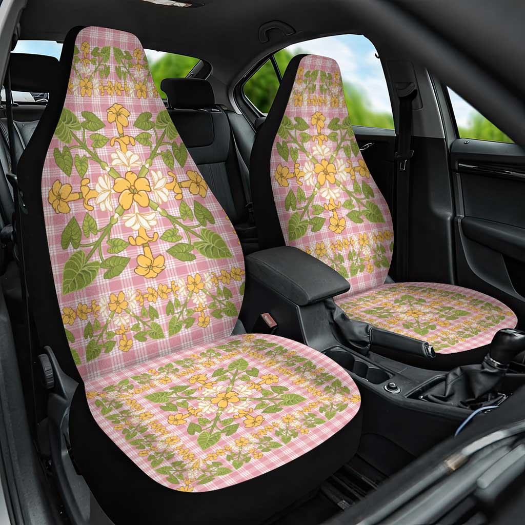 Squares Puakenikeni and Kalo Car Seat Cover Pink Palaka Hawaiian Quilt Pattern - Polynesian Pride