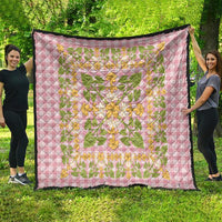 Squares Puakenikeni and Kalo Quilt Pink Palaka Hawaiian Quilt Pattern - Polynesian Pride