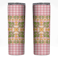 Squares Puakenikeni and Kalo Skinny Tumbler Pink Palaka Hawaiian Quilt Pattern - Polynesian Pride