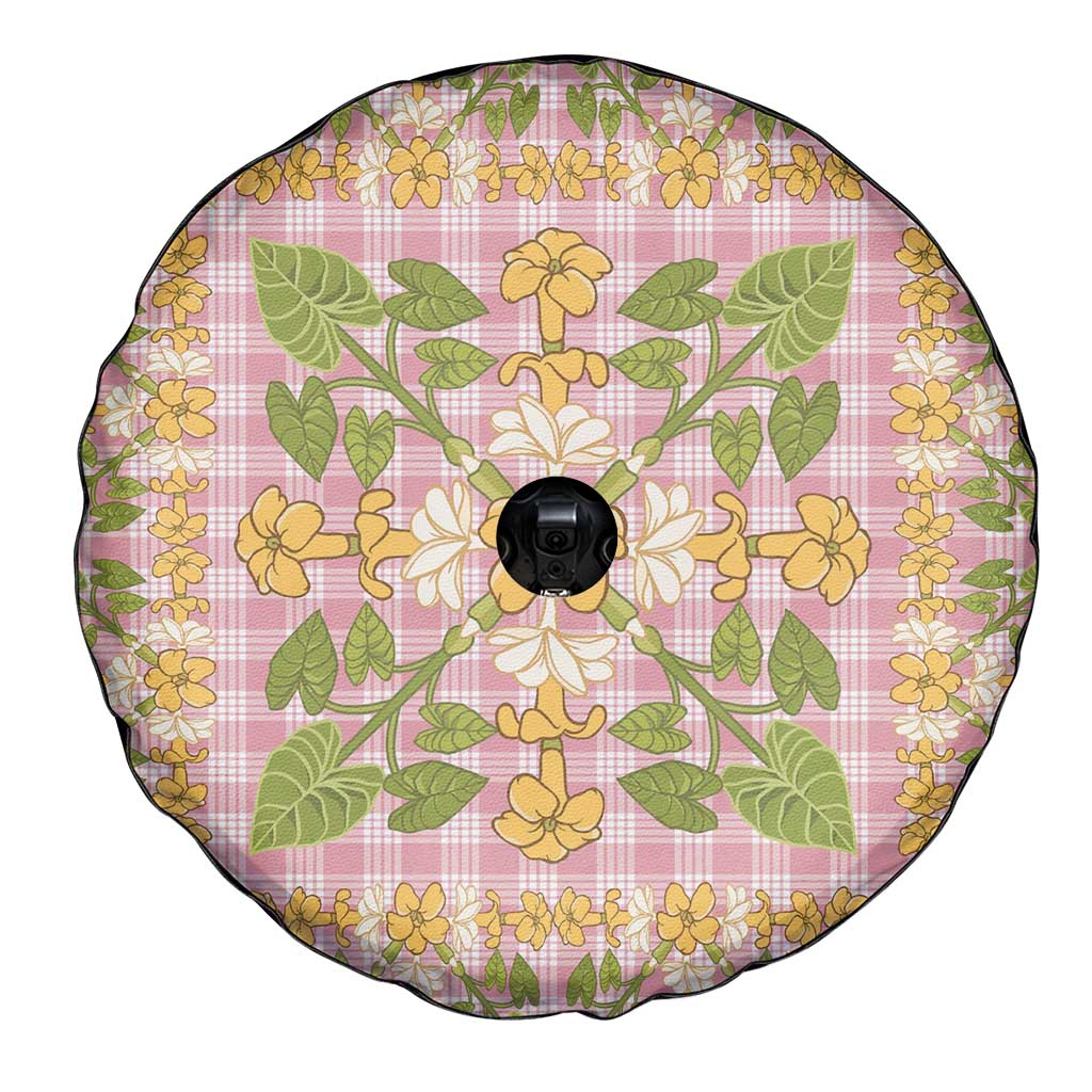 Squares Puakenikeni and Kalo Spare Tire Cover Pink Palaka Hawaiian Quilt Pattern - Polynesian Pride