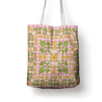 Squares Puakenikeni and Kalo Tote Bag Pink Palaka Hawaiian Quilt Pattern - Polynesian Pride