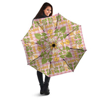 Squares Puakenikeni and Kalo Umbrella Pink Palaka Hawaiian Quilt Pattern - Polynesian Pride