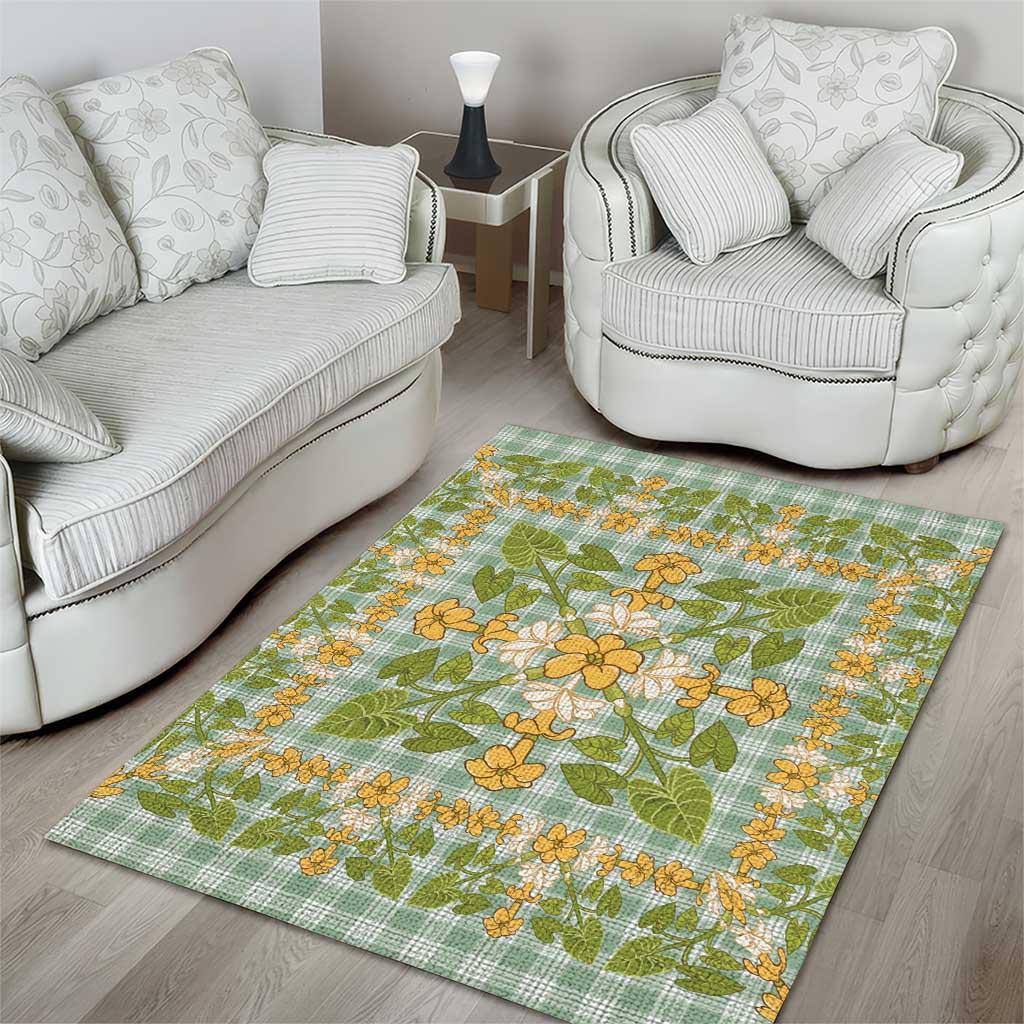 Squares Puakenikeni and Kalo Area Rug Turquoise Palaka Hawaiian Quilt Pattern - Polynesian Pride