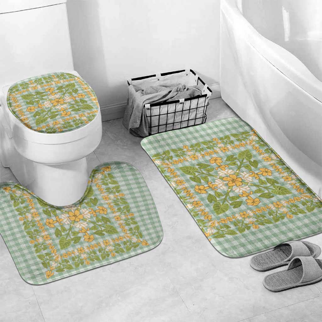 Squares Puakenikeni and Kalo Bathroom Set Turquoise Palaka Hawaiian Quilt Pattern - Polynesian Pride