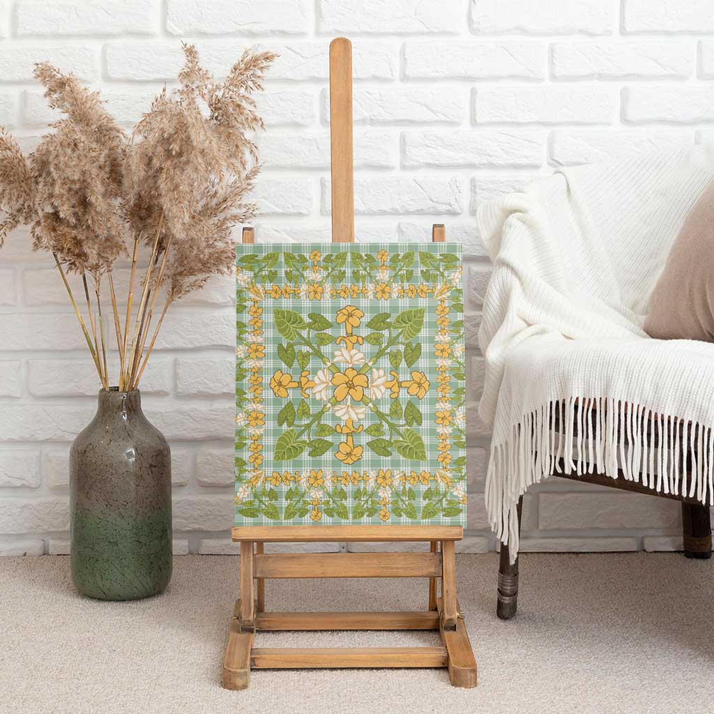 Squares Puakenikeni and Kalo Canvas Wall Art Turquoise Palaka Hawaiian Quilt Pattern - Polynesian Pride