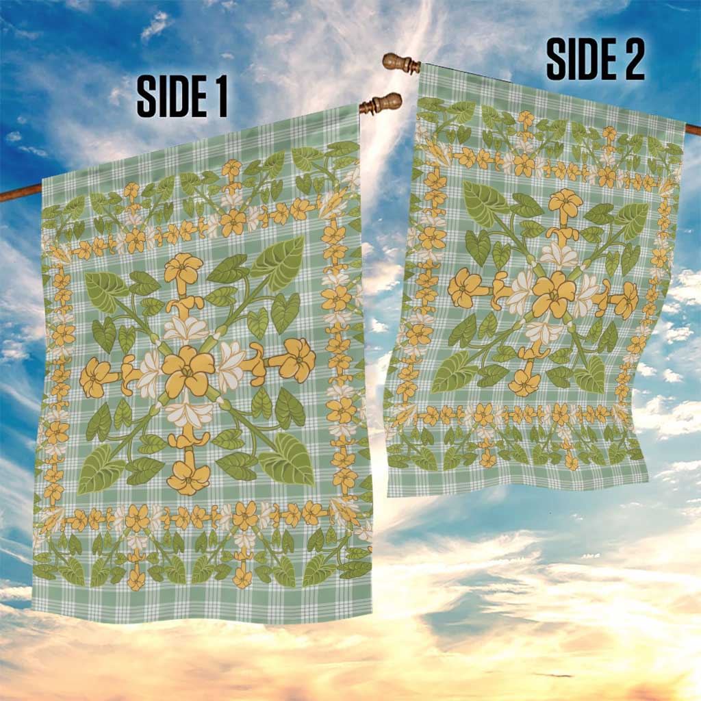 Squares Puakenikeni and Kalo Garden Flag Turquoise Palaka Hawaiian Quilt Pattern - Polynesian Pride