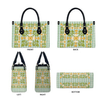 Squares Puakenikeni and Kalo Leather Bag Turquoise Palaka Hawaiian Quilt Pattern - Polynesian Pride