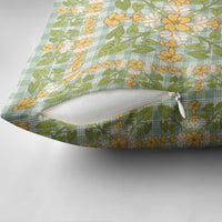 Squares Puakenikeni and Kalo Pillow Cover Turquoise Palaka Hawaiian Quilt Pattern - Polynesian Pride