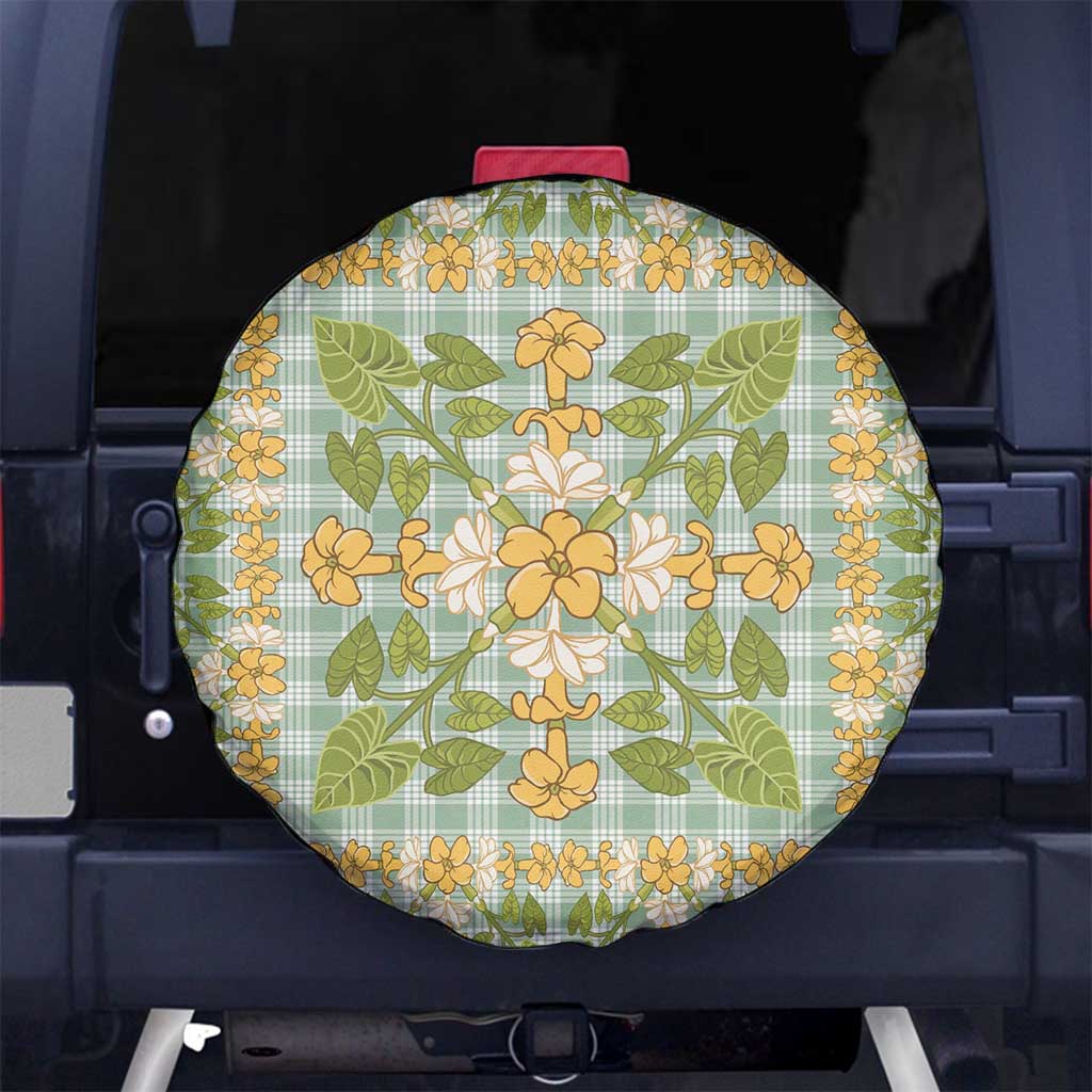 Squares Puakenikeni and Kalo Spare Tire Cover Turquoise Palaka Hawaiian Quilt Pattern - Polynesian Pride