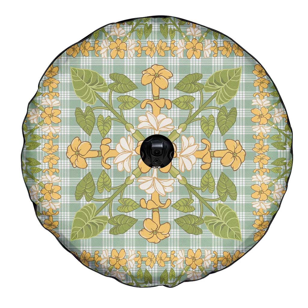 Squares Puakenikeni and Kalo Spare Tire Cover Turquoise Palaka Hawaiian Quilt Pattern - Polynesian Pride