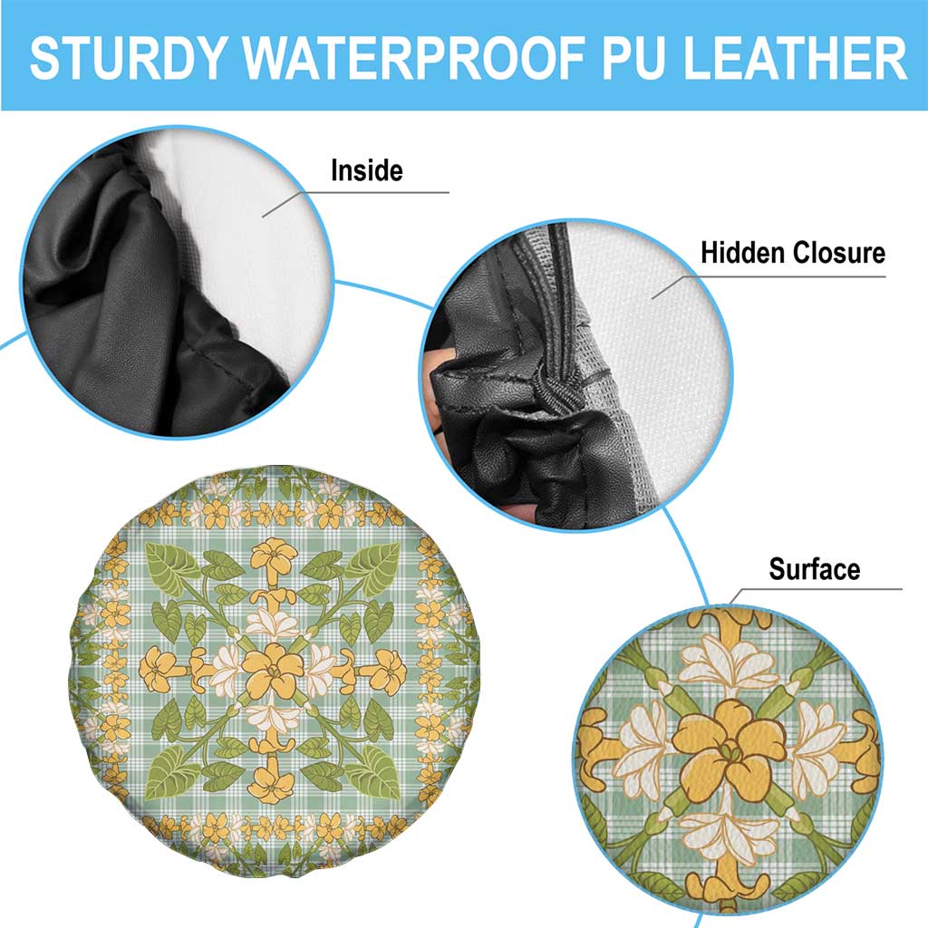 Squares Puakenikeni and Kalo Spare Tire Cover Turquoise Palaka Hawaiian Quilt Pattern - Polynesian Pride