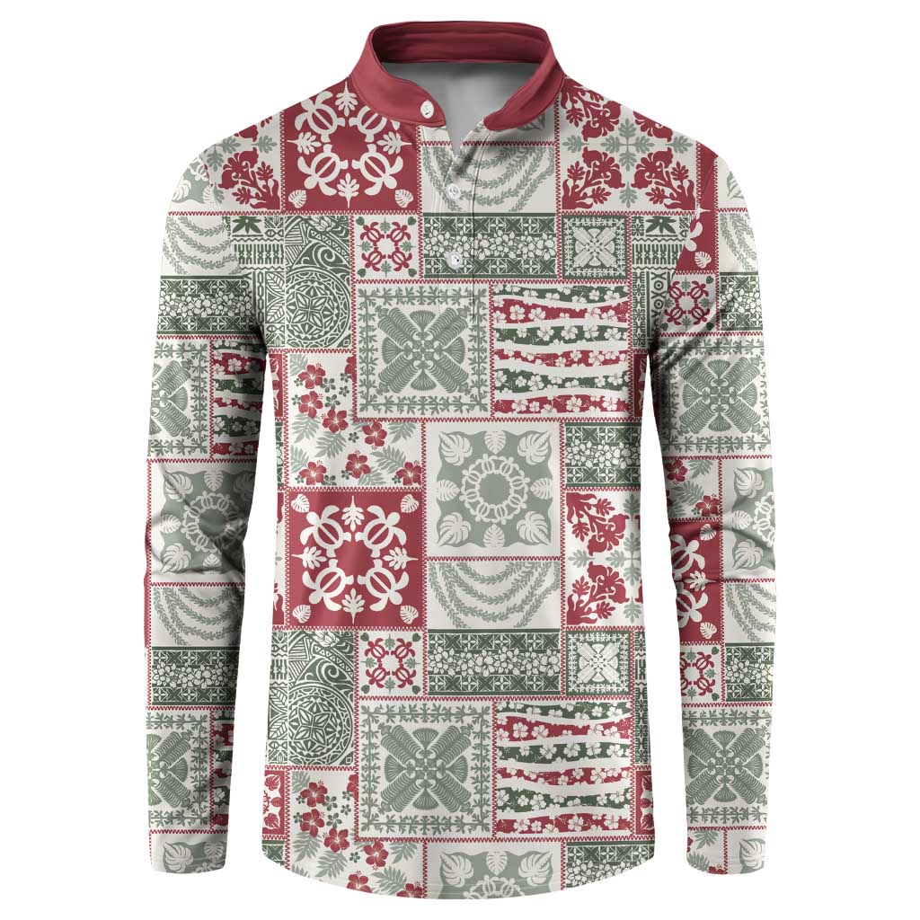 Mele Kalikimaka Hawaii Christmas Button Sweatshirt Aloha Spirit with Hawaiian Quilt Pattern - Polynesian Pride