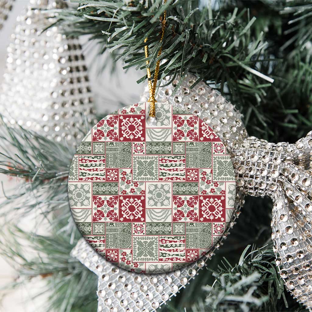 Mele Kalikimaka Hawaii Christmas Ceramic Ornament Aloha Spirit with Hawaiian Quilt Pattern - Polynesian Pride