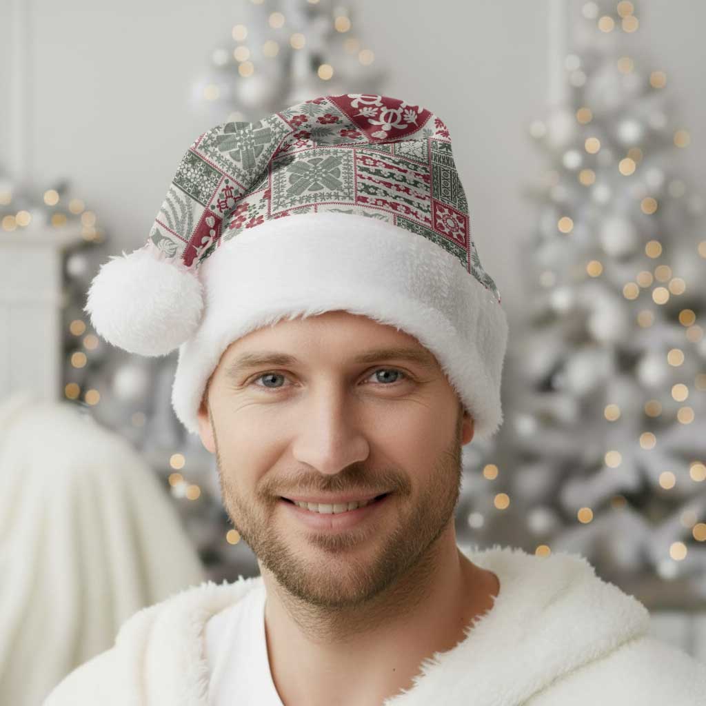 Mele Kalikimaka Hawaii Christmas Santa Hat Aloha Spirit with Hawaiian Quilt Pattern - Polynesian Pride