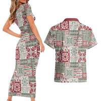 Mele Kalikimaka Hawaii Christmas Couples Matching Short Sleeve Bodycon Dress and Hawaiian Shirt Aloha Spirit with Hawaiian Quilt Pattern LT9 - Polynesian Pride