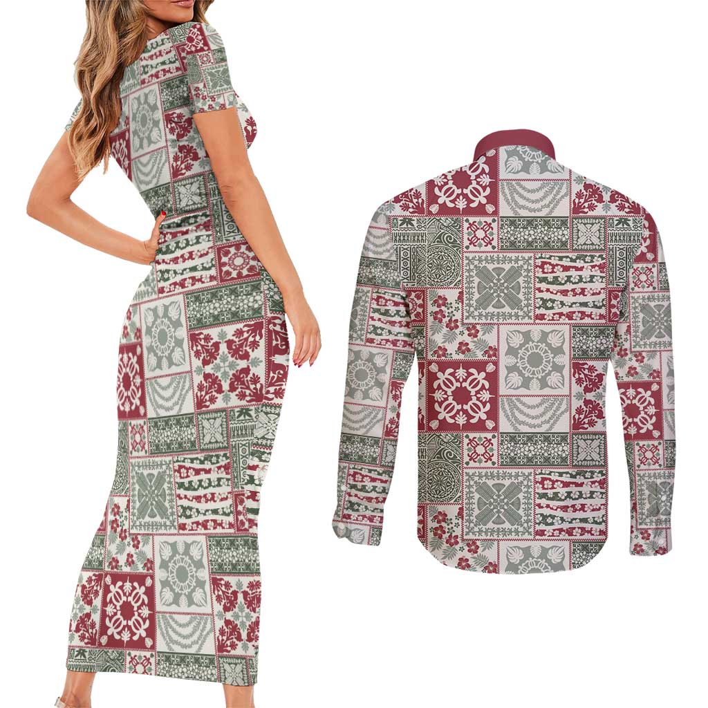 Mele Kalikimaka Hawaii Christmas Couples Matching Short Sleeve Bodycon Dress and Long Sleeve Button Shirt Aloha Spirit with Hawaiian Quilt Pattern LT9 - Polynesian Pride
