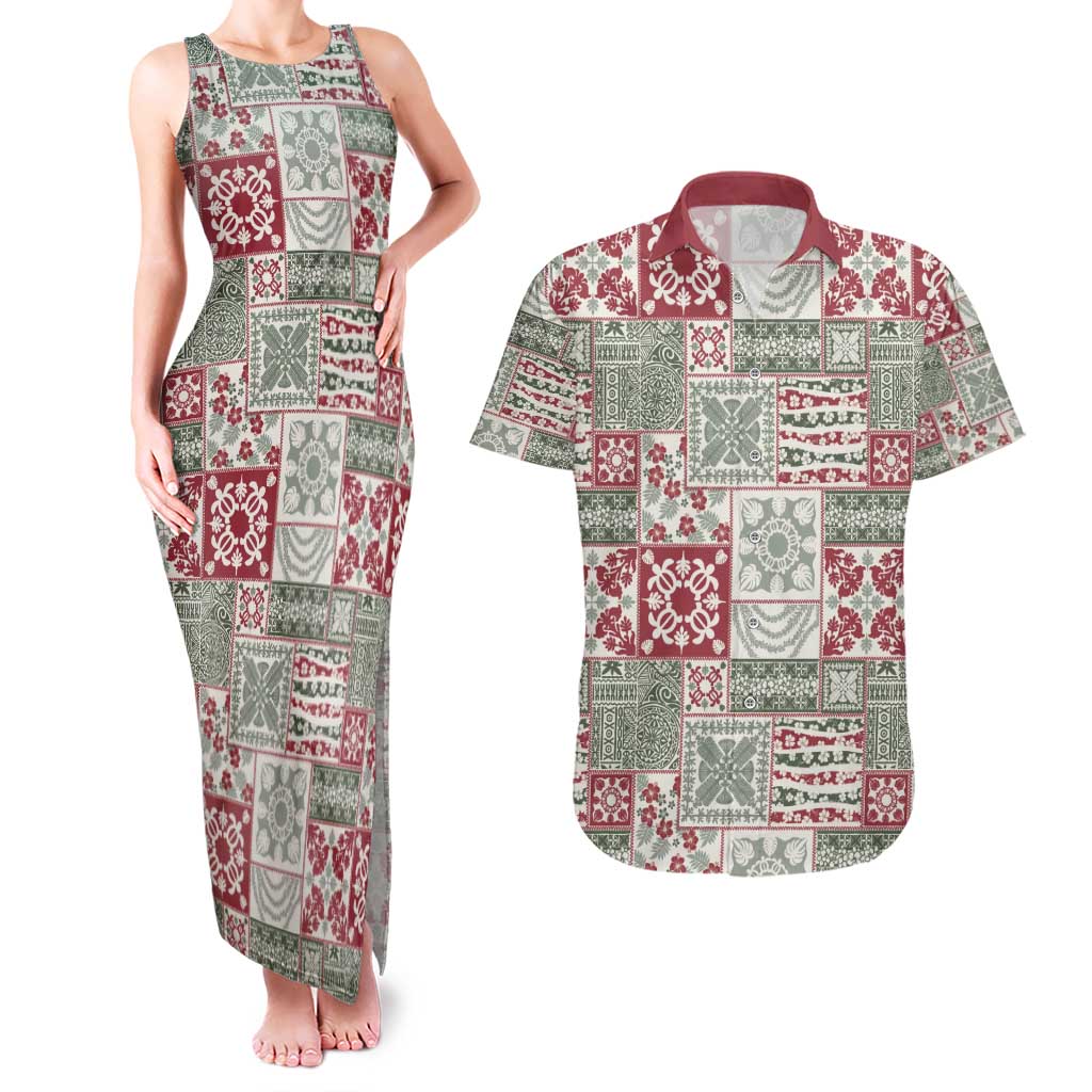 Mele Kalikimaka Hawaii Christmas Couples Matching Tank Maxi Dress and Hawaiian Shirt Aloha Spirit with Hawaiian Quilt Pattern LT9 Beige - Polynesian Pride