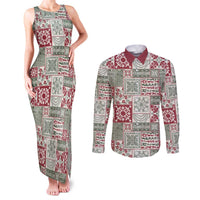 Mele Kalikimaka Hawaii Christmas Couples Matching Tank Maxi Dress and Long Sleeve Button Shirt Aloha Spirit with Hawaiian Quilt Pattern LT9 Beige - Polynesian Pride