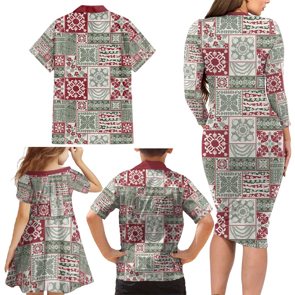 Mele Kalikimaka Hawaii Christmas Family Matching Long Sleeve Bodycon Dress and Hawaiian Shirt Aloha Spirit with Hawaiian Quilt Pattern LT9 - Polynesian Pride