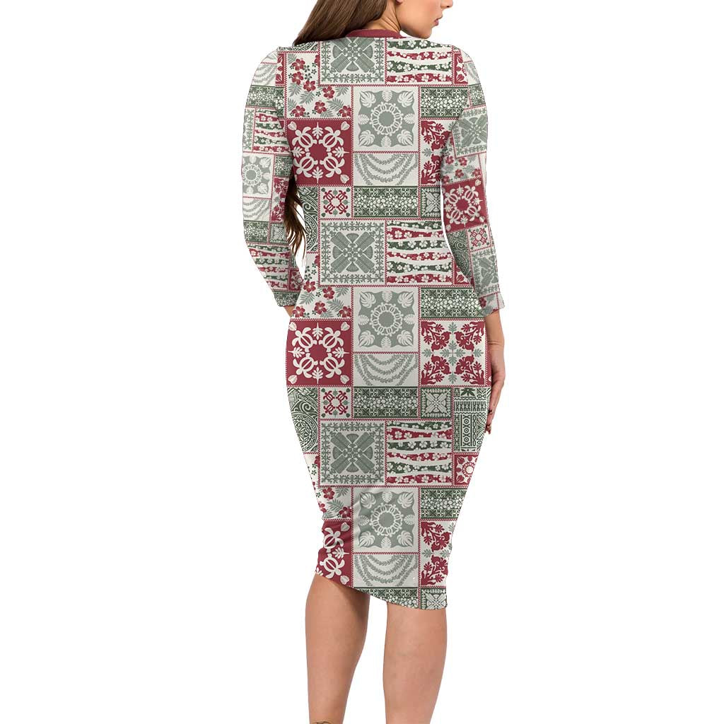 Mele Kalikimaka Hawaii Christmas Family Matching Long Sleeve Bodycon Dress and Hawaiian Shirt Aloha Spirit with Hawaiian Quilt Pattern LT9 - Polynesian Pride