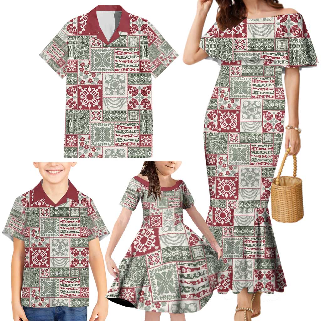 Mele Kalikimaka Hawaii Christmas Family Matching Mermaid Dress and Hawaiian Shirt Aloha Spirit with Hawaiian Quilt Pattern - Polynesian Pride
