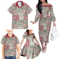 Mele Kalikimaka Hawaii Christmas Family Matching Off The Shoulder Long Sleeve Dress and Hawaiian Shirt Aloha Spirit with Hawaiian Quilt Pattern - Polynesian Pride