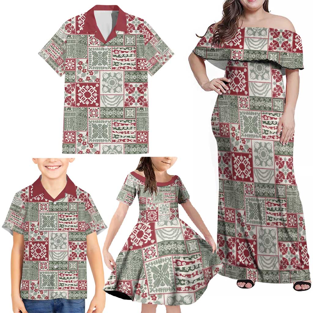Mele Kalikimaka Hawaii Christmas Family Matching Off Shoulder Maxi Dress and Hawaiian Shirt Aloha Spirit with Hawaiian Quilt Pattern - Polynesian Pride
