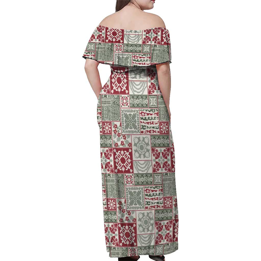 Mele Kalikimaka Hawaii Christmas Family Matching Off Shoulder Maxi Dress and Hawaiian Shirt Aloha Spirit with Hawaiian Quilt Pattern - Polynesian Pride