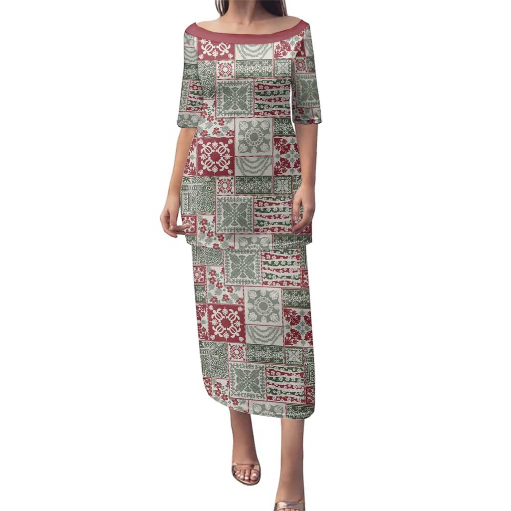 Mele Kalikimaka Hawaii Christmas Family Matching Puletasi and Hawaiian Shirt Aloha Spirit with Hawaiian Quilt Pattern LT9 Mom's Dress Beige - Polynesian Pride