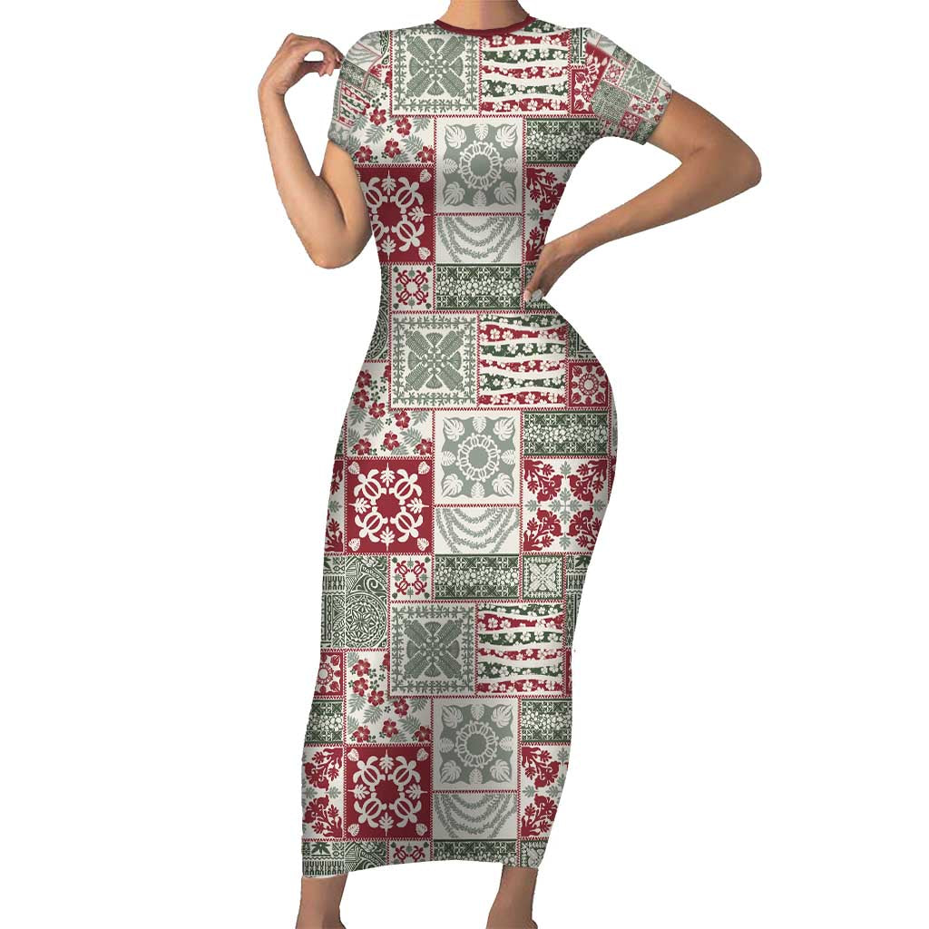Mele Kalikimaka Hawaii Christmas Family Matching Short Sleeve Bodycon Dress and Hawaiian Shirt Aloha Spirit with Hawaiian Quilt Pattern LT9 Mom's Dress Beige - Polynesian Pride