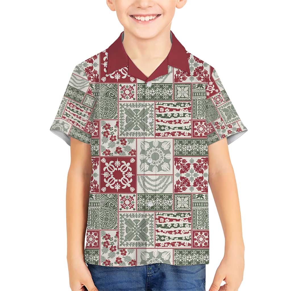 Mele Kalikimaka Hawaii Christmas Family Matching Short Sleeve Bodycon Dress and Hawaiian Shirt Aloha Spirit with Hawaiian Quilt Pattern LT9 Son's Shirt Beige - Polynesian Pride