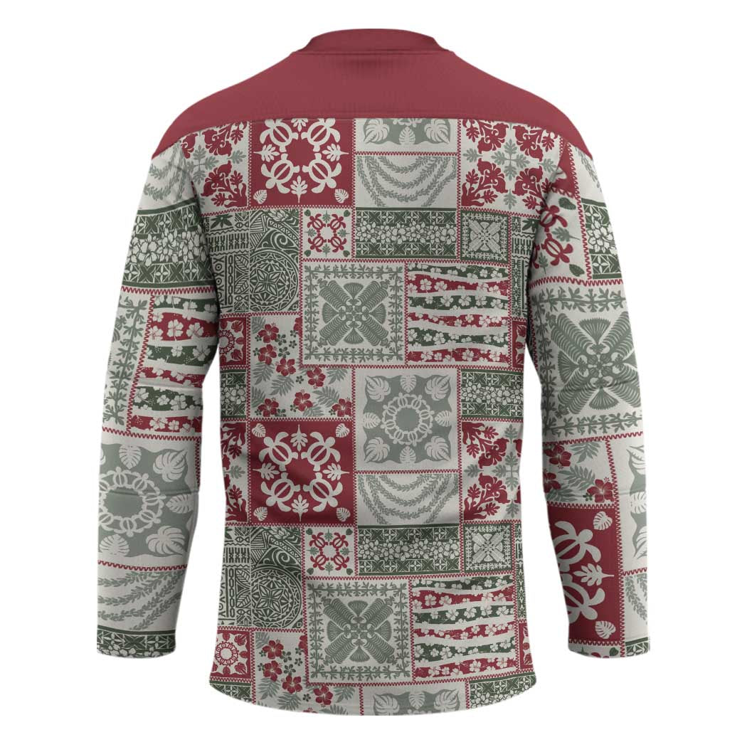 Mele Kalikimaka Hawaii Christmas Hockey Jersey Aloha Spirit with Hawaiian Quilt Pattern - Polynesian Pride
