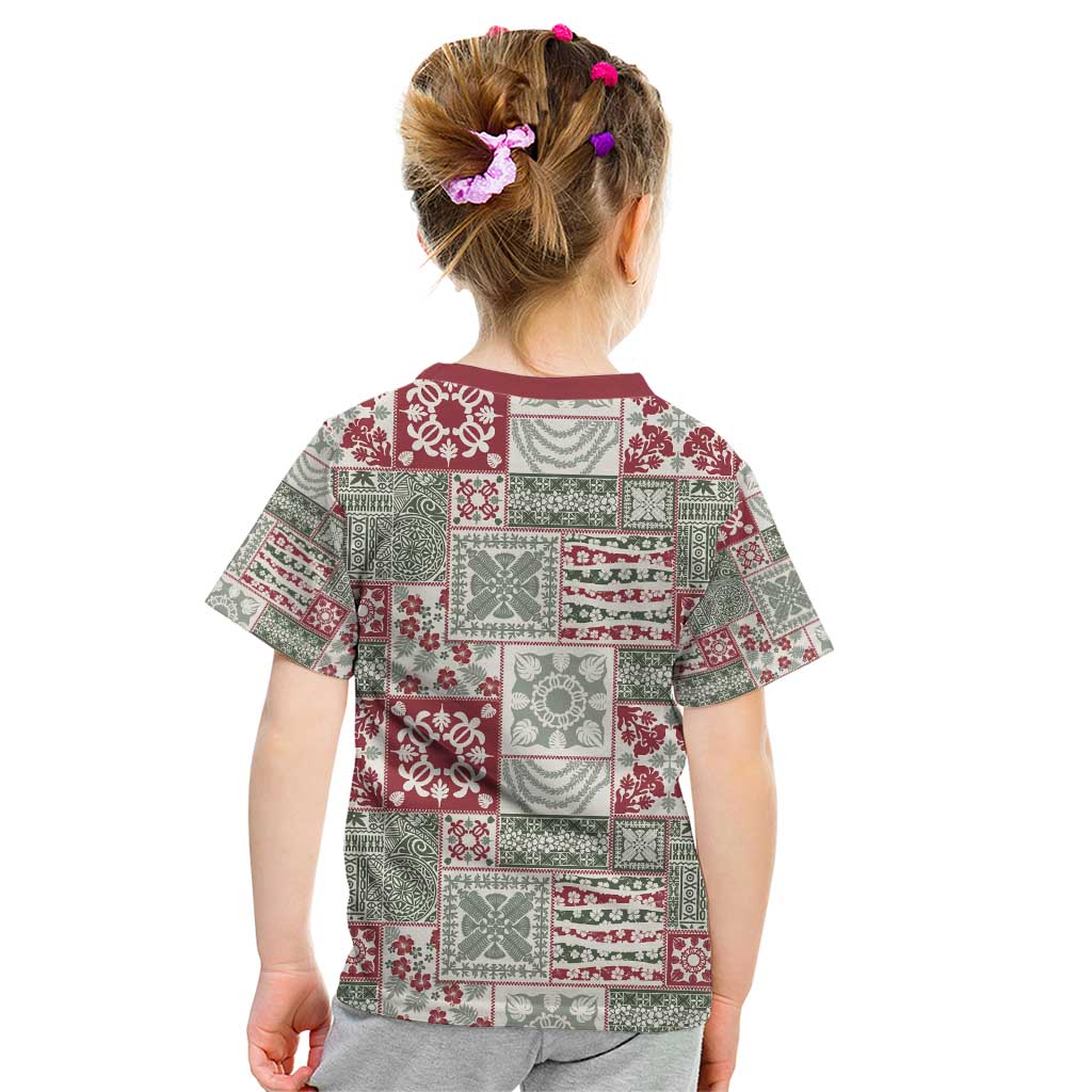Mele Kalikimaka Hawaii Christmas Kid T Shirt Aloha Spirit with Hawaiian Quilt Pattern - Polynesian Pride