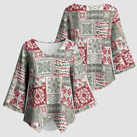 Mele Kalikimaka Hawaii Christmas Kimono Sleeve Blouse Aloha Spirit with Hawaiian Quilt Pattern - Polynesian Pride