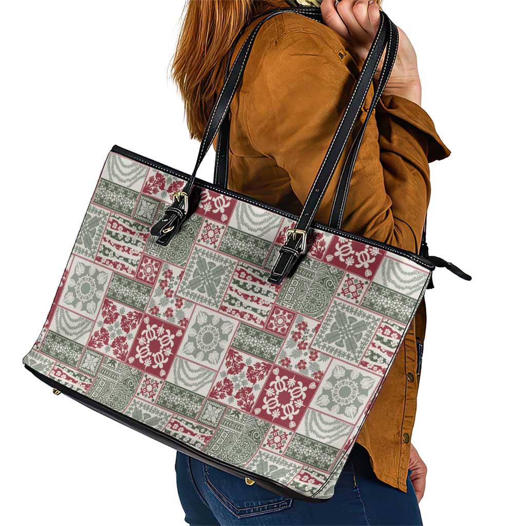 Mele Kalikimaka Hawaii Christmas Leather Tote Bag Aloha Spirit with Hawaiian Quilt Pattern - Polynesian Pride