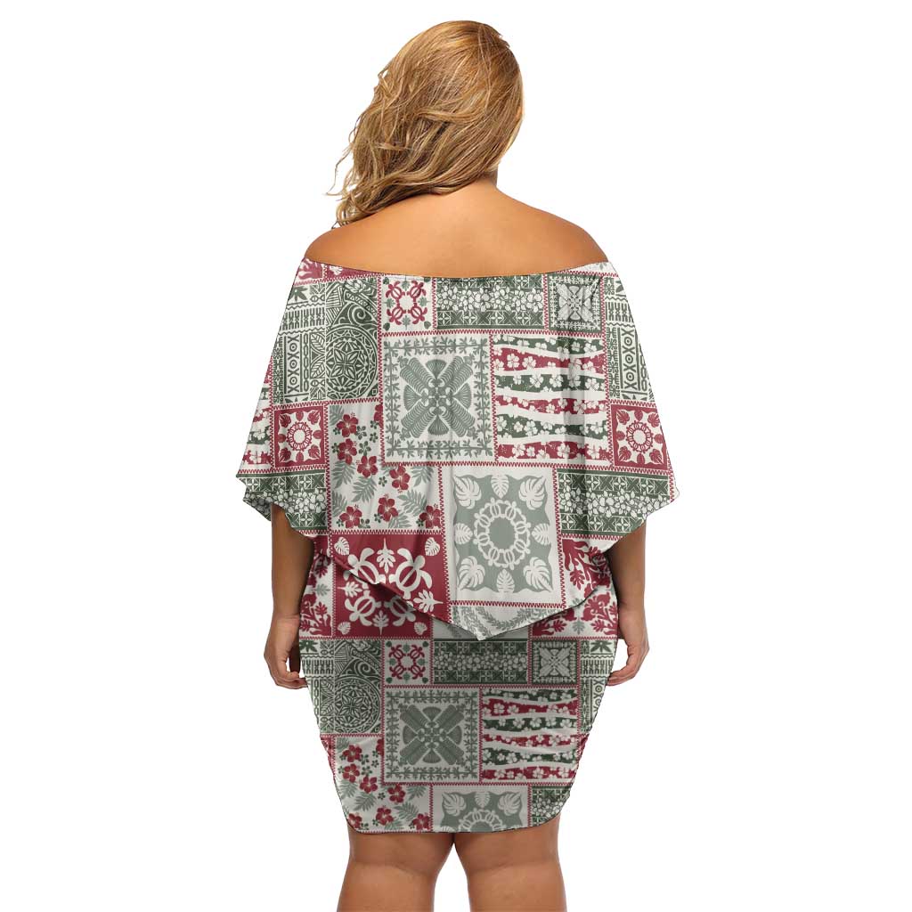 Mele Kalikimaka Hawaii Christmas Off Shoulder Short Dress Aloha Spirit with Hawaiian Quilt Pattern - Polynesian Pride