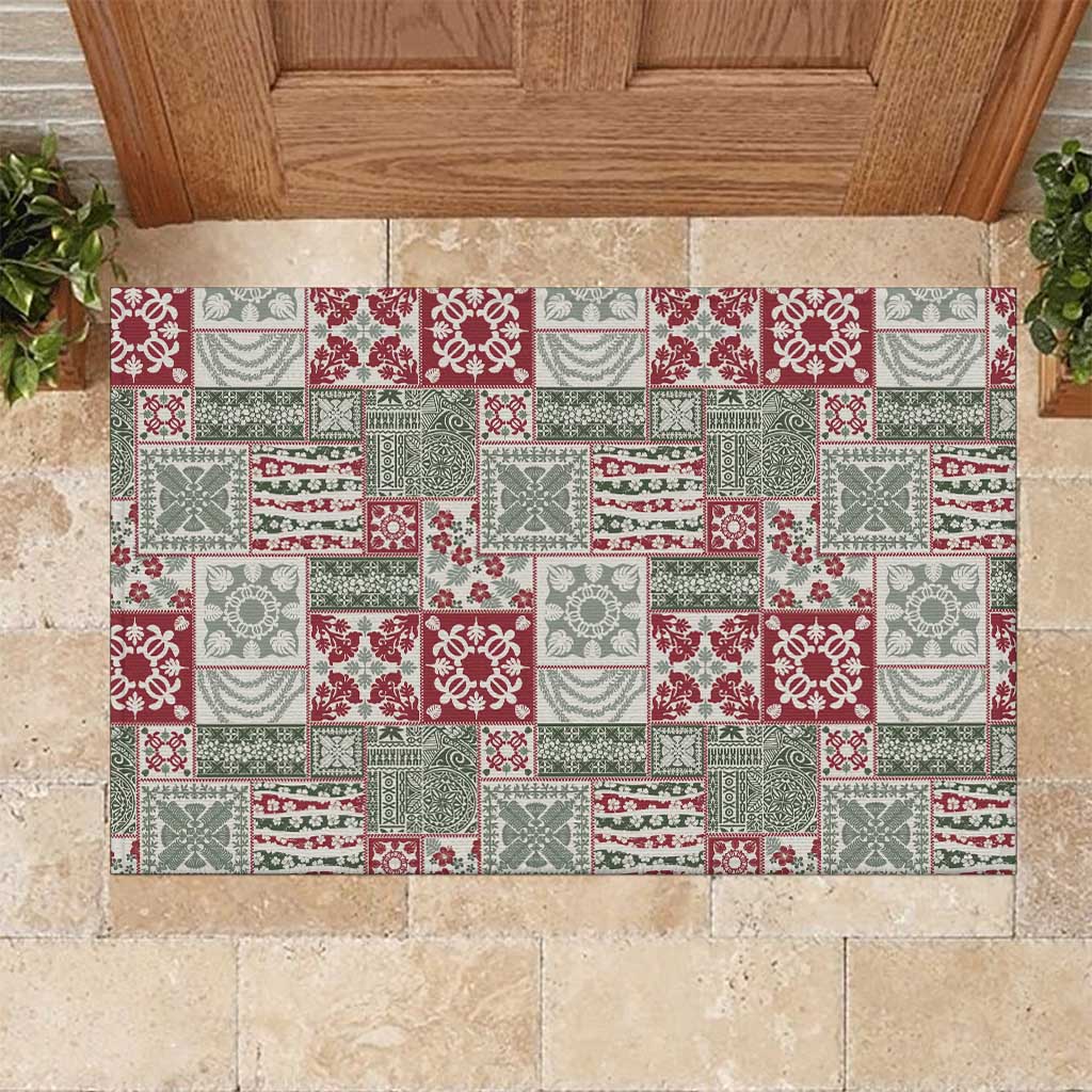 Mele Kalikimaka Hawaii Christmas Rubber Doormat Aloha Spirit with Hawaiian Quilt Pattern - Polynesian Pride