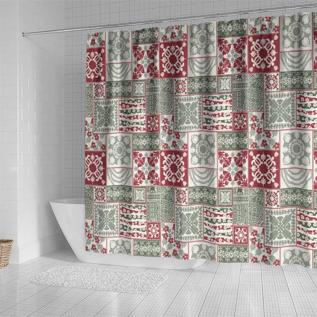 Mele Kalikimaka Hawaii Christmas Shower Curtain Aloha Spirit with Hawaiian Quilt Pattern - Polynesian Pride