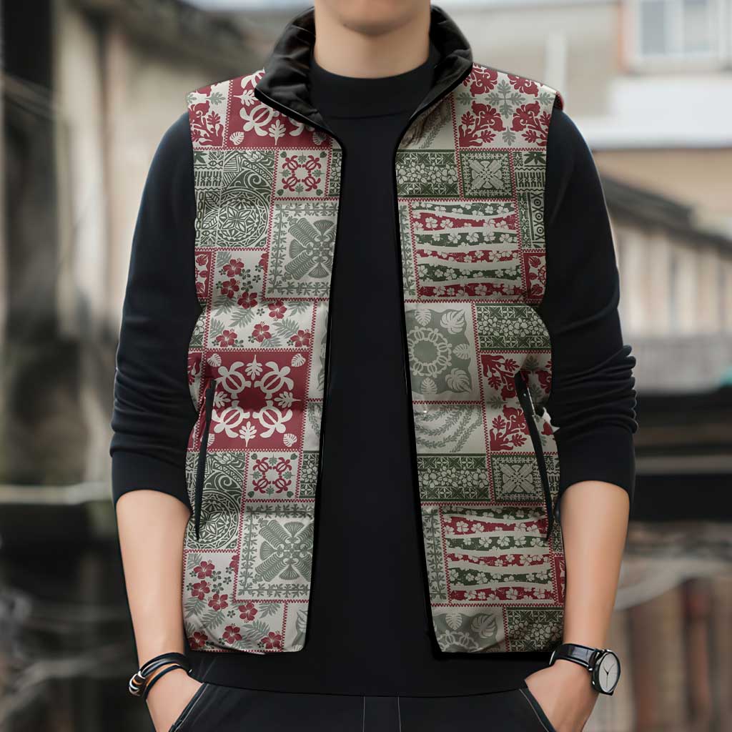 Mele Kalikimaka Hawaii Christmas Sleeveless Puffer Jacket Aloha Spirit with Hawaiian Quilt Pattern - Polynesian Pride