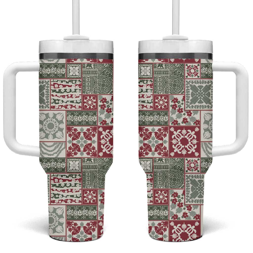 Mele Kalikimaka Hawaii Christmas Tumbler With Handle Aloha Spirit with Hawaiian Quilt Pattern - Polynesian Pride