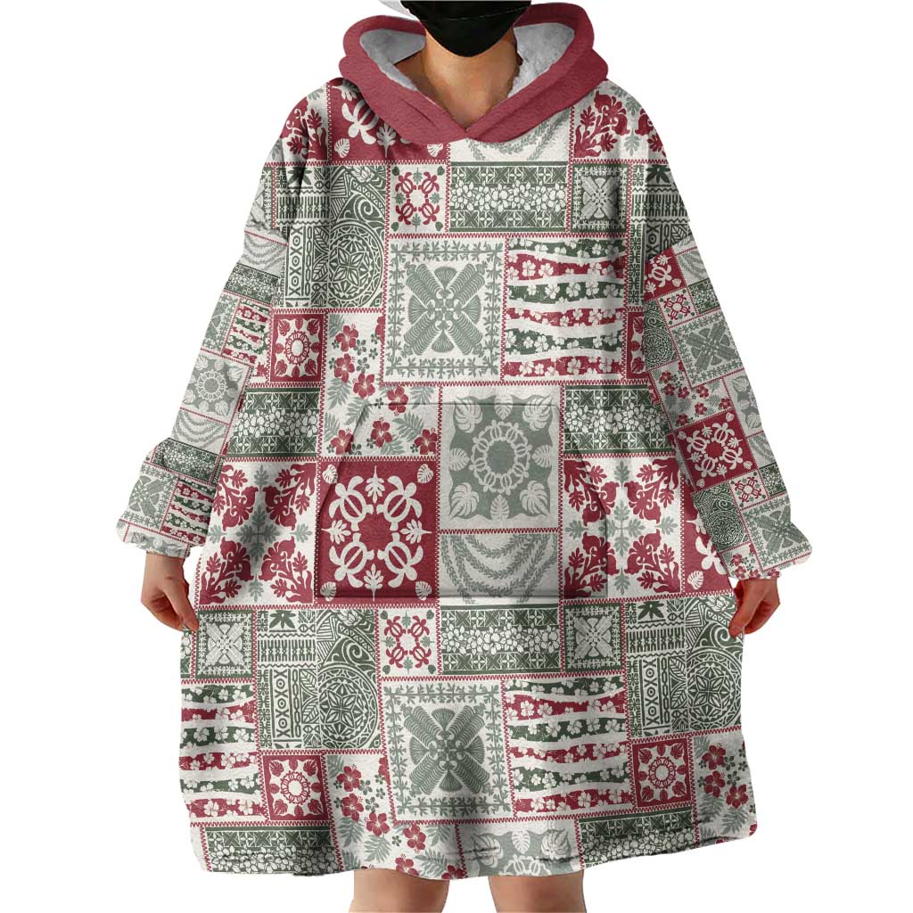 Mele Kalikimaka Hawaii Christmas Wearable Blanket Hoodie Aloha Spirit with Hawaiian Quilt Pattern - Polynesian Pride