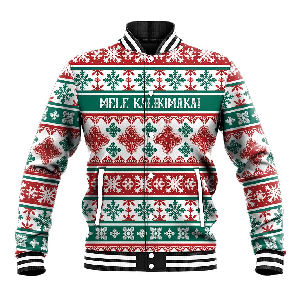 Mele Kalikimaka Hawaii Christmas Baseball Jacket Hawaiian Quilt Pattern Style - Polynesian Pride
